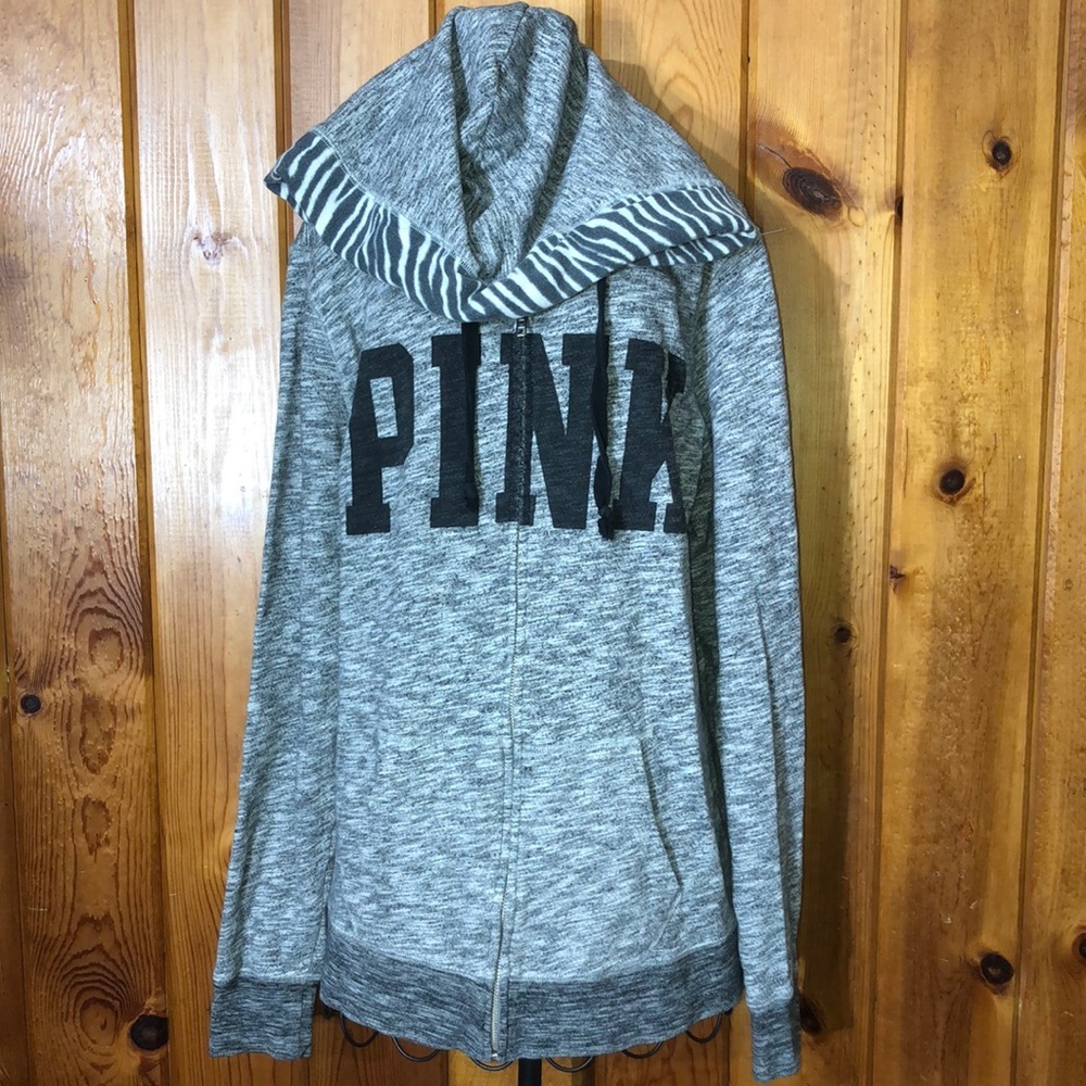 Pink Victoria’s Secret zebra print sweatshirt zip up top size medium original​
